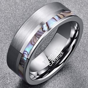 Mens tungsten ring with abalone size 10